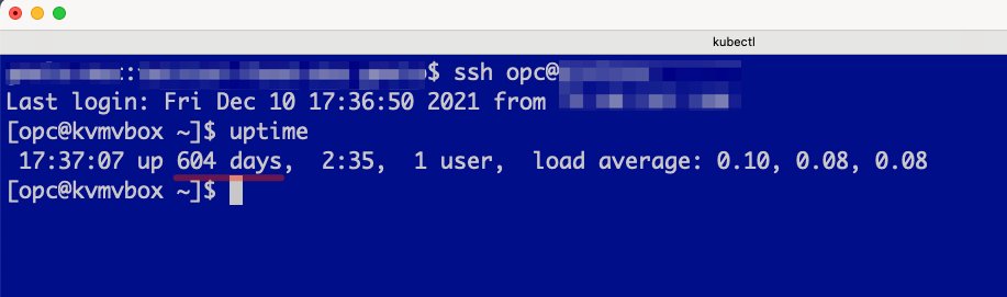 <a href="/Oracle/">Oracle</a> Cloud Infrastructure is a very reliable platform. Here is an example. I have an #OracleLinux #compute instance that has been up &amp; running for "just" 604 days. Fully patched through #yum,  running the current #kernel version with #ksplice, and ZERO #DownTime  😎 👏 🐧