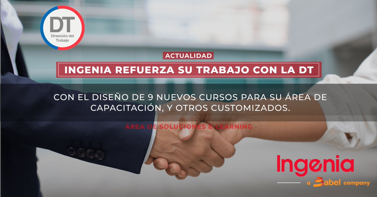 IngeniaGlobal's tweet photo. Muy felices de seguir trabajando con un gran cliente como lo es la @DirecDelTrabajo (DT), de quien nos hemos adjudicado dos grandes proyectos para nuestra área de E-Learning. 

#elearning #plataforma #Moodle #innovación #digitalización https://t.co/p3km00XASG