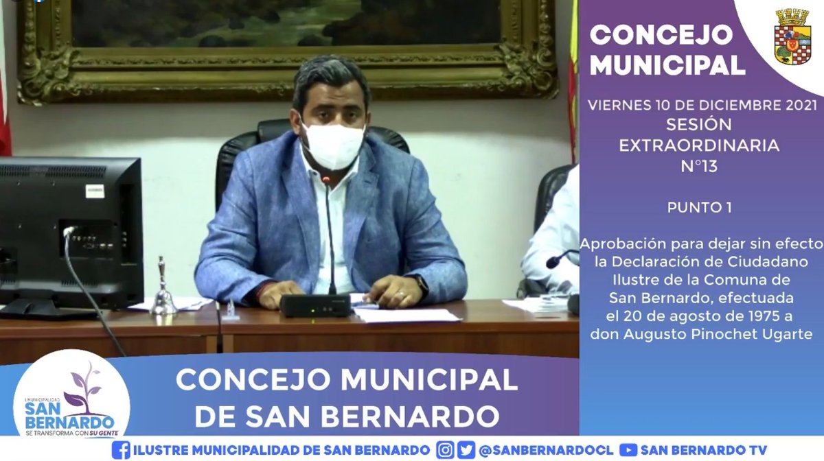 fifernand's tweet photo. 🔴ULTIMA HORA: Ahora en Concejo Municipal de San Bernardo se deja sin efecto la calidad de Ciudadano Ilustre a Pinochet.
Es un día histórico para nuestra comuna.
#VerdadJusticiaReparación https://t.co/kgutfQSqax