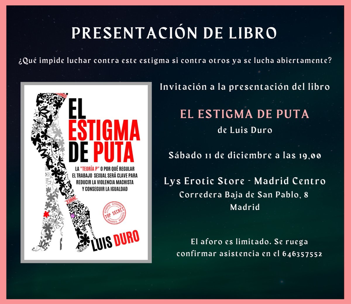 luisduro_'s tweet photo. Mañana presento EL ESTIGMA DE PUTA en @Lysstore Madrid Centro. Luego tomaremos un vino juntos. Vente, será interesante. #estigmadeputa #estigmas https://t.co/YhAaQUdxvF