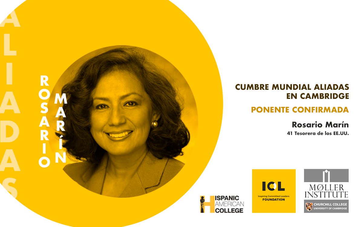¡Ponente confirmada para la Cumbre Mundial Aliadas Cambridge ➡️ <a href="/RosarioMarin1/">Rosario Marín</a>, 41 Tesorera de EEUU!

🗓️ Del 1 al 3 de junio de 2022
📍 Moller Institute, Churchill College y Universidad de Cambridge

⚠️ ¡Participa! hacnyc.org/cumbre-aliadas/

#cambridgeuniversity #institutomoller