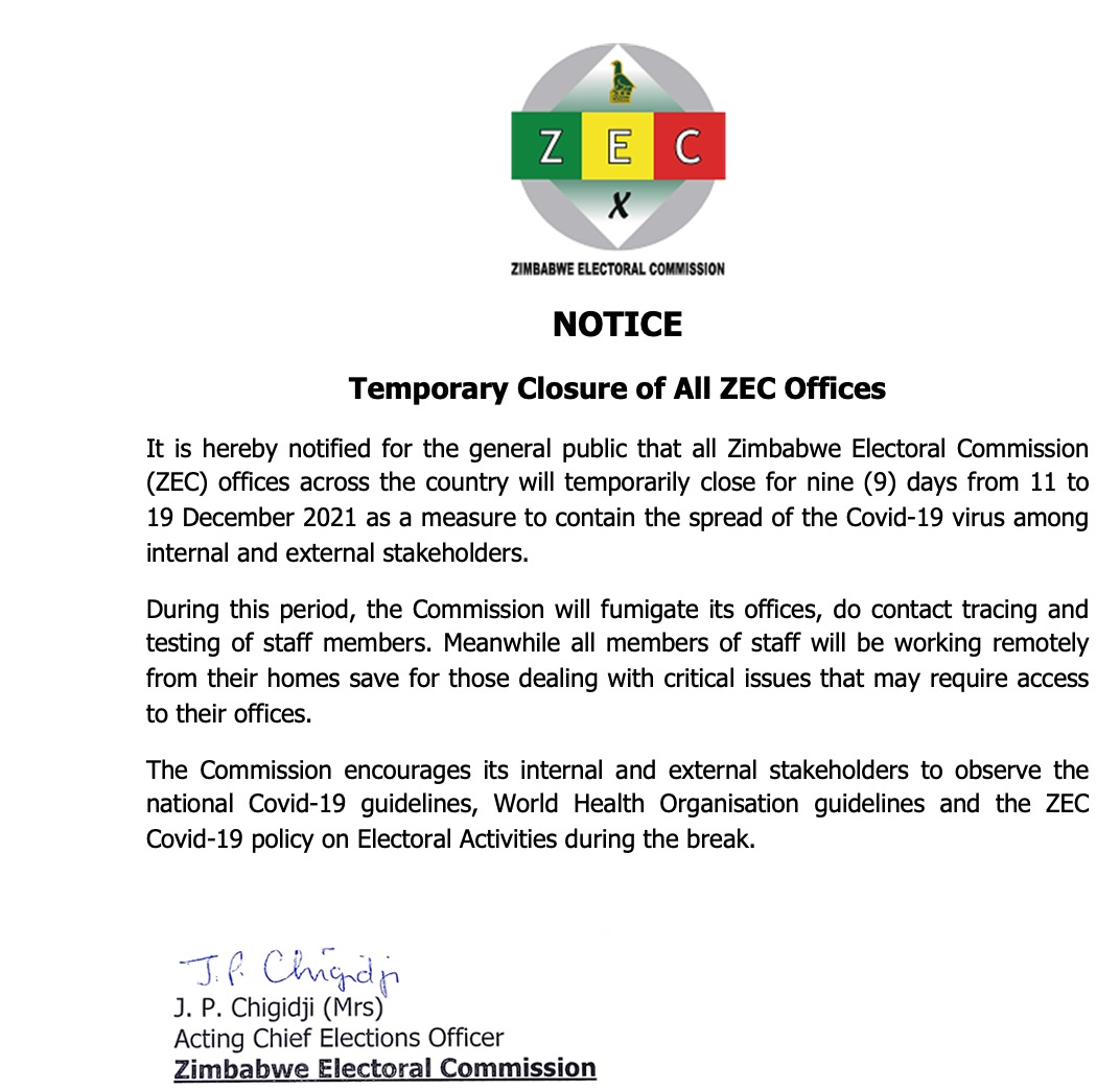 Press statement- Temporary closure of all ZEC offices