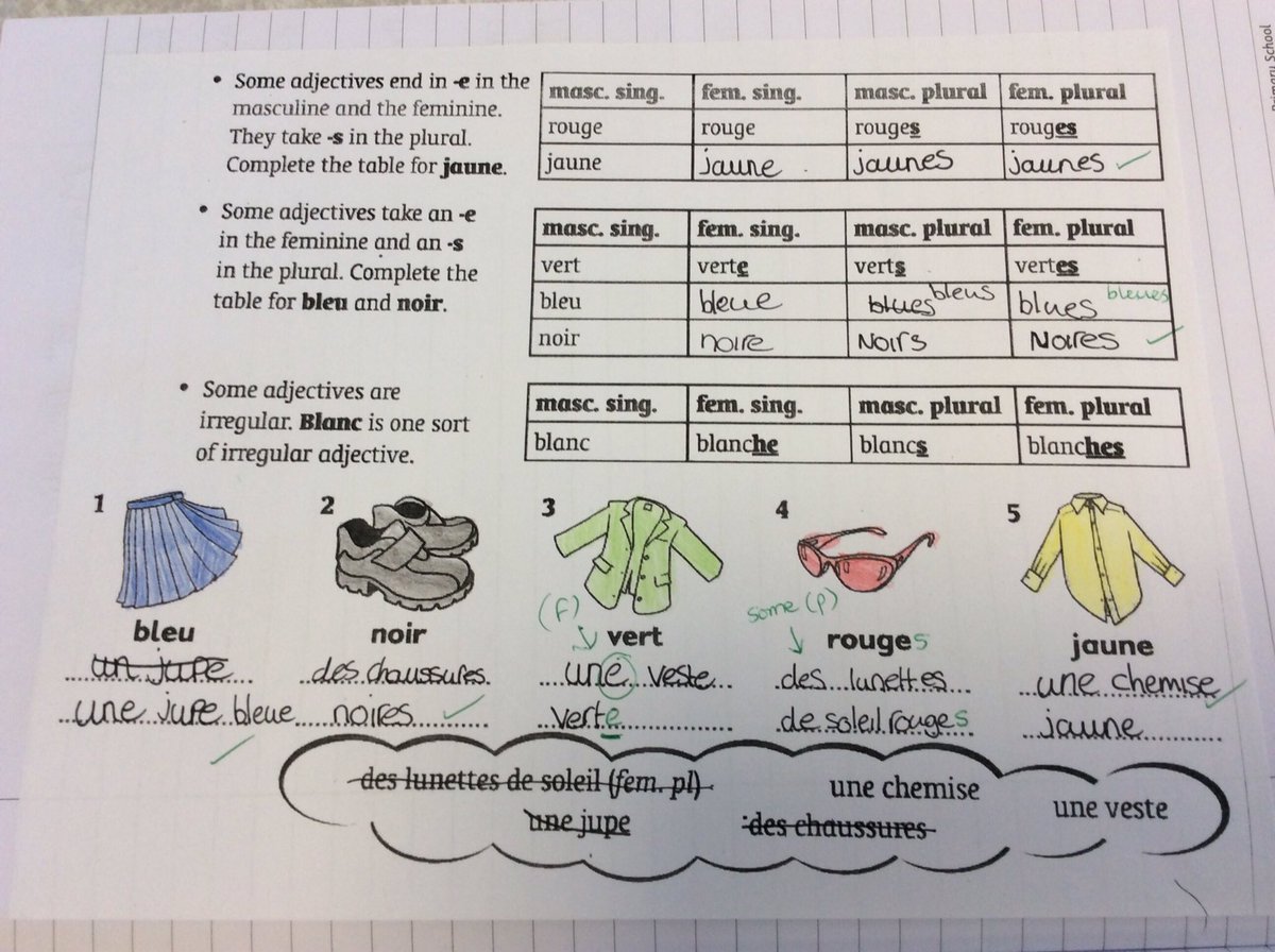 ChilternY6's tweet photo. In French, we have been learning about adjectives and plurals, and practicing these with couleur et les vêtements! Bien fait!
@ChilternSch 
#makinglearningirresistible https://t.co/03vW9j1oLu