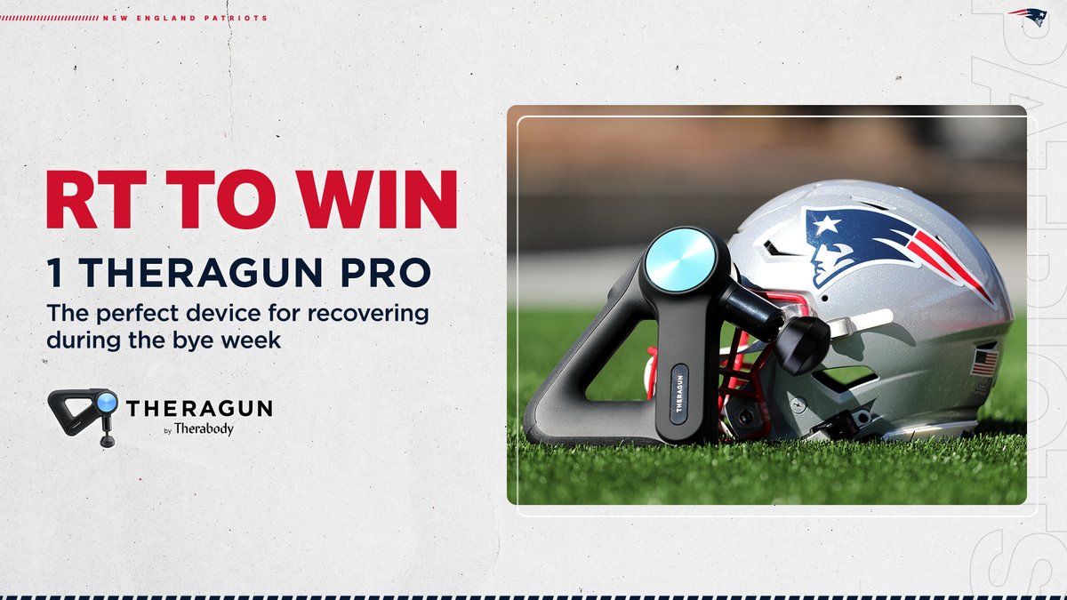 New England Patriots (@patriots) on Twitter photo Rest up & recover this bye weekend!
RT to enter to win a Theragun Pro, courtesy of <a href="/therabody/">Therabody</a>. 
Rules: bit.ly/3dEjXst Rest up & recover this bye weekend!
RT to enter to win a Theragun Pro, courtesy of <a href="/therabody/">Therabody</a>. 
Rules: bit.ly/3dEjXst