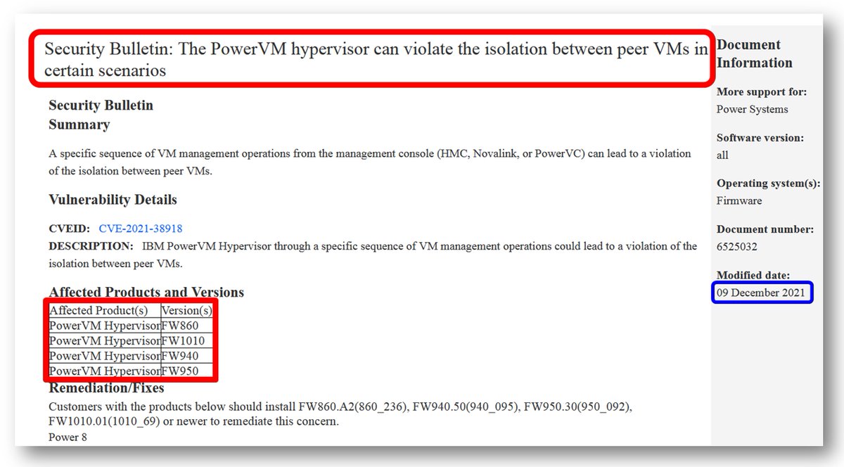 PowerSystems_i's tweet image. C&apos;est assez rare pour être signalé, mais le POWER Hypervisor des serveurs POWER8, POWER9 et Power10 peut rencontrer une violation de l&apos;isolation des VM dans certains cas particuliers.
Pour cela, il convient de mettre à jour le firmware des serveurs.