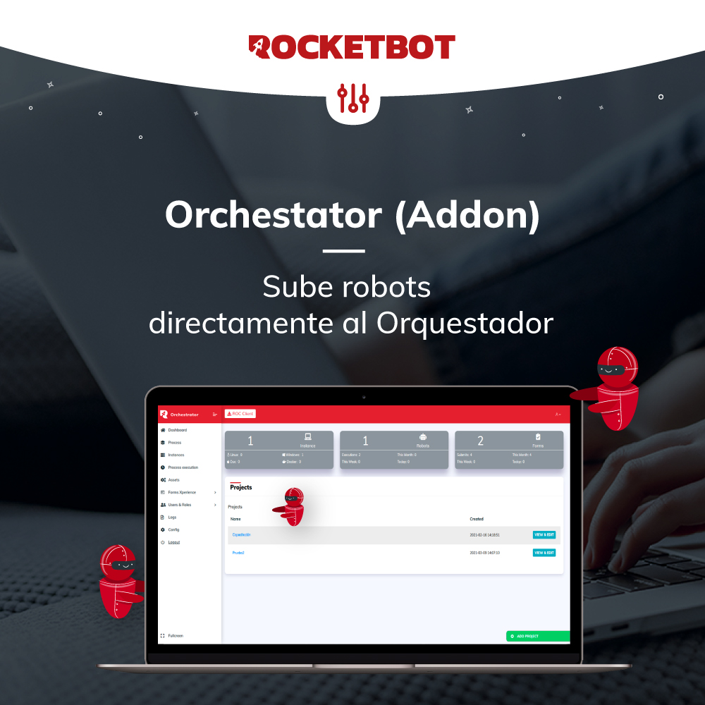 Rocketbot_es's tweet photo. Este es un módulo que facilita el uso de nuestro #Orquestador. Configura tu cuenta, seleccionar el proyecto y proceso donde quieres subir el bot y da click en export and upload. Descárgalo acá: https://t.co/wX07oRb8ZX #newmodule #RPA https://t.co/lfTwDEpEXe