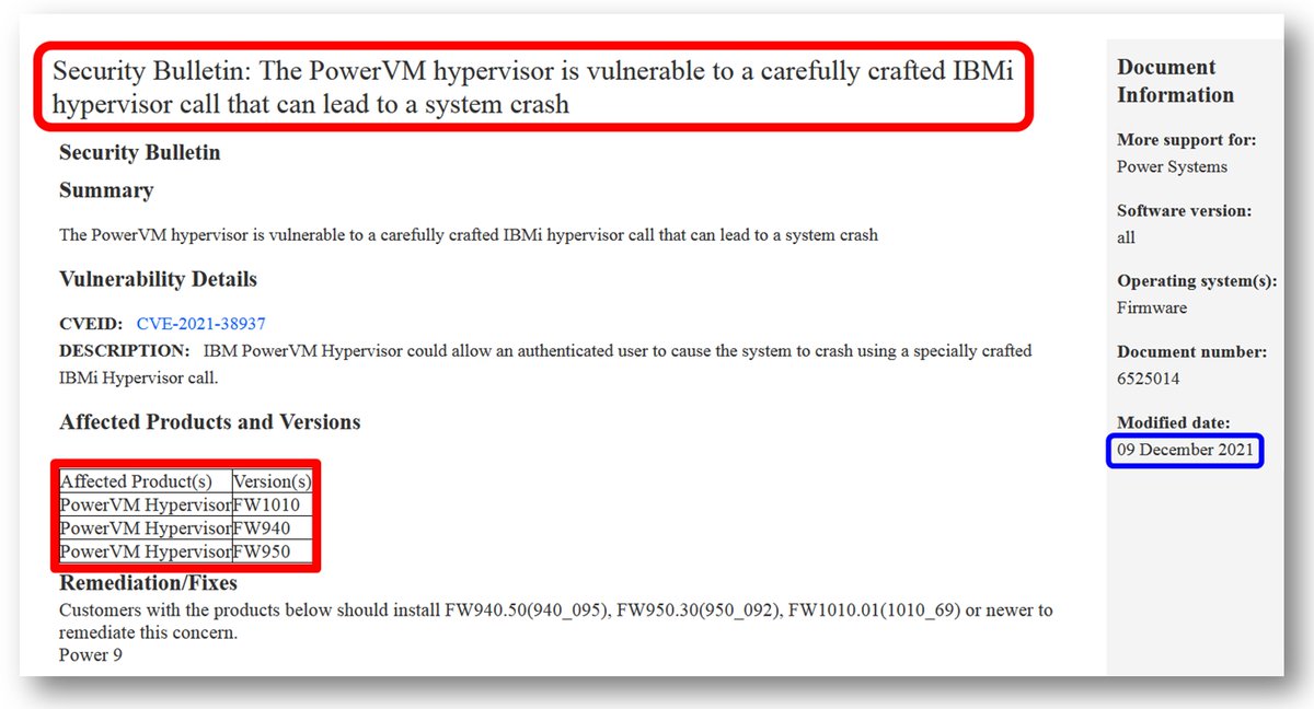 PowerSystems_i's tweet image. De même, les serveurs POWER9 et Power10 peuvent être vulnérables à un crash system lors d&apos;un appel spécifique d&apos;une VM IBM i vers le POWER Hypervisor.
Pour cela, il convient également de mettre à jour le firmware.