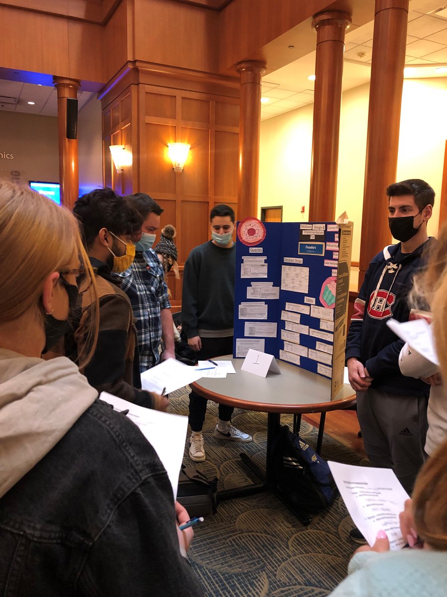 EllenMonk's tweet photo. Lerner Students in Database Design and Implementation displayed their group final project in the Atrium on Wednesday.  Great job for all teams! https://t.co/P0ul0pIiN1