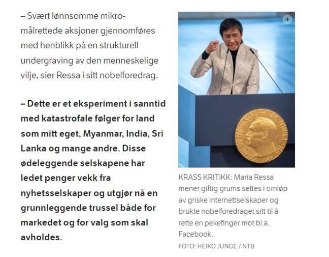 Etter dagens tale fra <a href="/mariaressa/">Maria Ressa</a> gleder vi oss enda mer til møtet med kulturminister <a href="/Trettebergstuen/">AnetteTrettebergst.</a> om hvordan overvåkningskapitalistene kan tøyles neste uke! @Forbrukerradet <a href="/Datatilsynet/">Datatilsynet</a> #NobelPeacePrize <a href="/AmnestyTech/">Amnesty Tech</a>