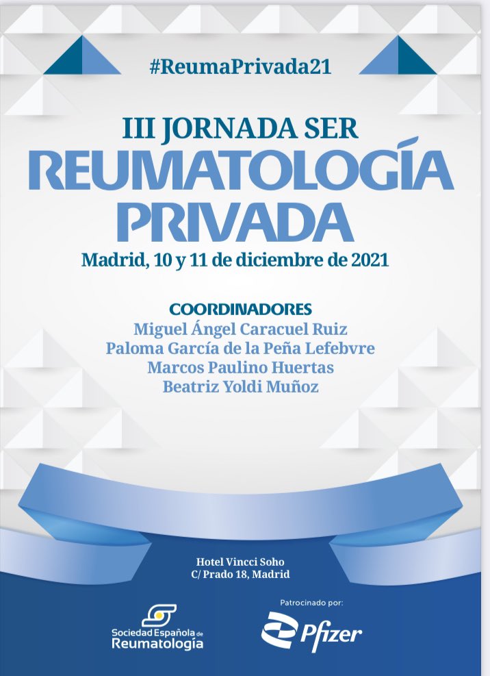 Hoy y mañana estaremos presentes en la III  Jornada de Reumatología Privada de la <a href="/SEReumatologia/">Soc.Esp.Reumatología</a> 
@Reumadrid <a href="/JCNietoGon/">Juan Carlos Nieto</a> <a href="/enriquecalvoA/">Enrique Calvo Aranda</a> 
# ReumaPrivada21