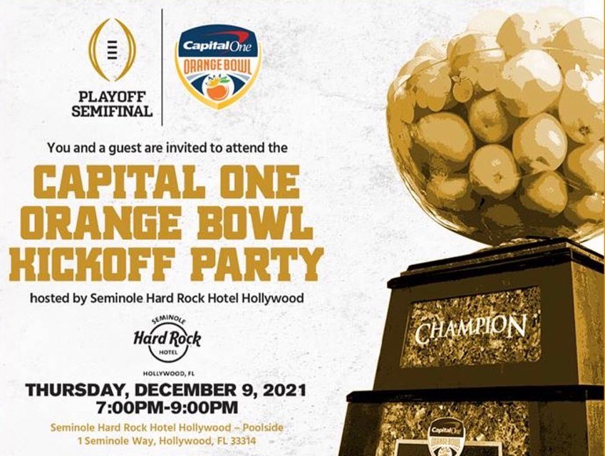 SeanPittman's tweet photo. Great Orange Bowl kick-off party last night for the Georgia vs Michigan New Years Eve College Football Playoff game. This is an epic match up and potentially a great game. Count on The Orange Bowl Committee to make it special for you! #makeitorange #cfp https://t.co/rL4GVPH6b9