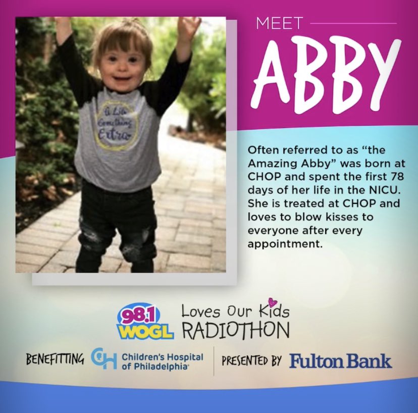 DannyZ24's tweet photo. .@coopradioshow You’re doing an awesome job with this year’s #woglradiothon We ❤️@ChildrensPhila Our “Amazing Abby” thanks you. She turns 3 today!!! https://t.co/T9YfMyb37q