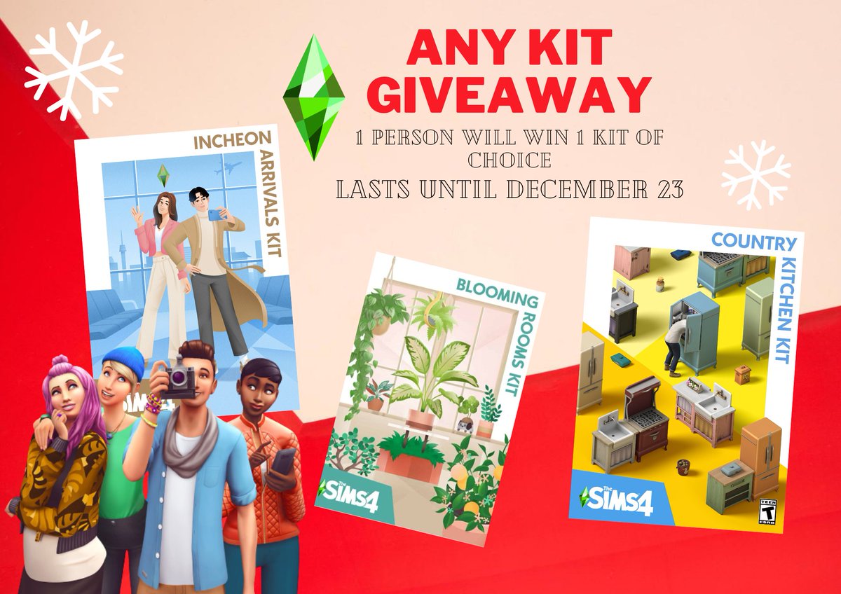 Sims 4 KIT GIVEAWAY 💙❄️
Your chance to win a kit of choice

TO ENTER:
- Like and retweet
- Follow me
- Comment which kit you'd like and why

BONUS: Everyone who guesses my first ever Sims 4 DLC correctly will get a double entry.

Good luck and happy holiday season💙 
<a href="/TheSims/">The Sims</a>