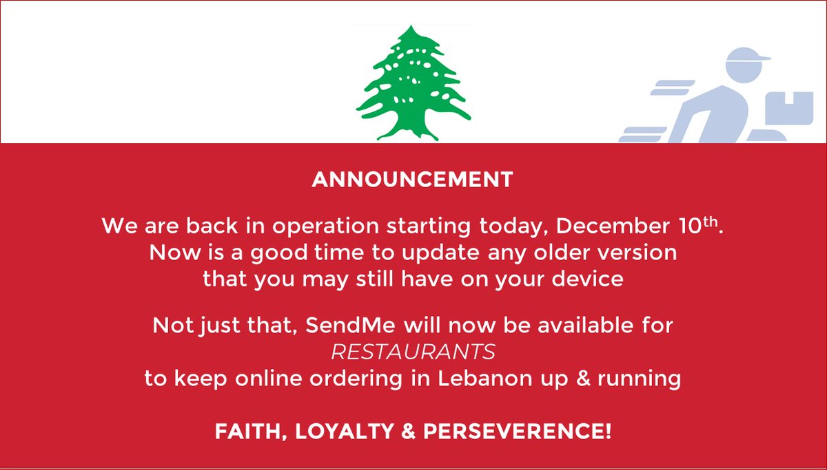 SendMeLebanon's tweet photo. We are backkk! 🥳
Now with:
🚲 Superb low-rate delivery network powered by https://t.co/mOtUkb46iK 🇱🇧🌍
🍽 NEW full platform for RESTAURANTS online ordering
🌐 NEW website to start your store for free https://t.co/RJgbyzNLm6 
🎁 Huge online marketing support for local producers https://t.co/UvDB8TfJkt