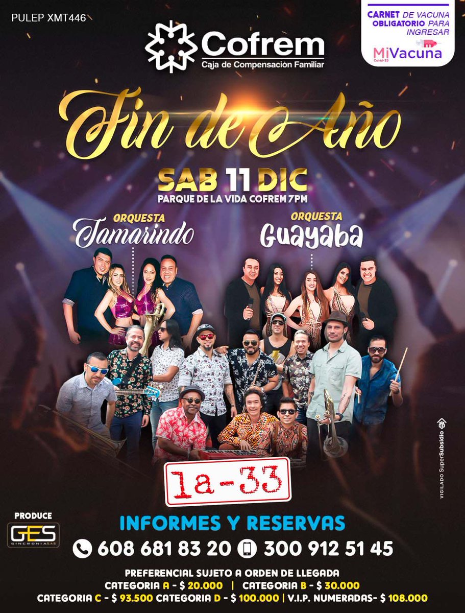 Arocavox's tweet photo. ¡Ey, Ey! ¿Quiere azotar baldosa con la gran, tremenda y espectacular @LA33Orquesta?

También con @TamarindoOrques y @GuayabaOrquesta.

¿Cómo?

Concierto organizado por la @CajaCofrem. Mañana 11 de diciembre desde las 7:00 p. m.

Pilas. Boletas con doña Yackeline Vera: 3153271334. https://t.co/RZzu0GDnrQ