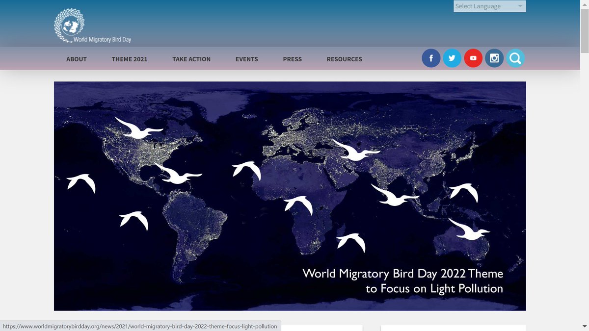 World Migratory #Bird Day 2022 Theme to Focus on #LightPollution

#SingFlySoar #LikeABird #WorldMigratoryBirdDay #WMBD2022 #WMBD2021
worldmigratorybirdday.org/news/2021/worl…
