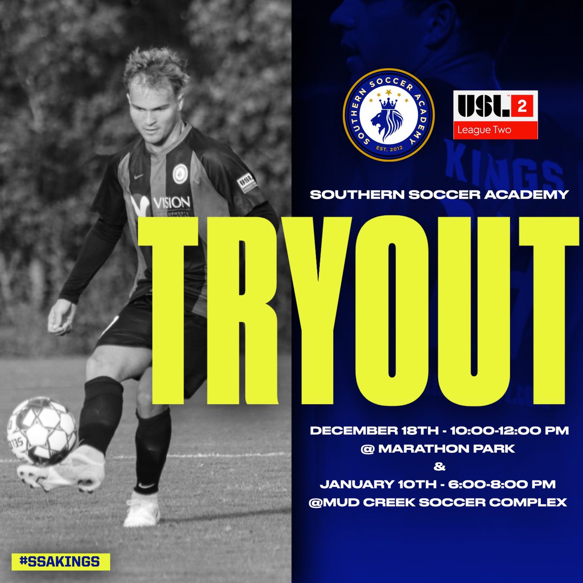 THE KINGS ARE BACK! 

Southern Soccer Academy are pleased to announce their 2022 @uslleaguetwo tryouts for 2022!