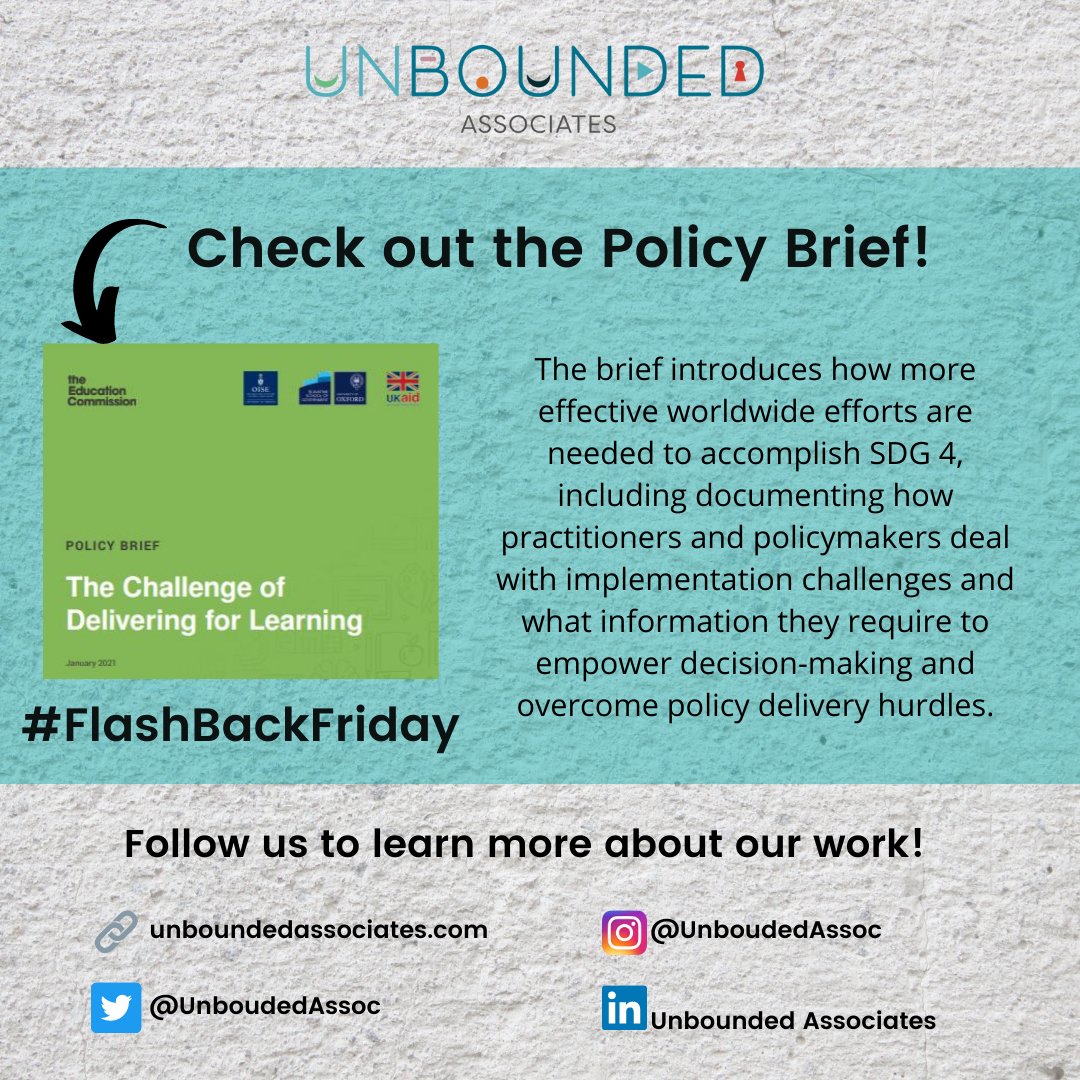 UnboundedAssoc's tweet photo. 🚨For #FlashBackFriday, we share our work with the @educommission on their #DeliverEdu Initiative, which seeks to better understand #DeliveryApproaches in education.
Check out our policy brief that frames the challenges of delivering for learning!
🔗https://t.co/UaZ9UGAtSE https://t.co/gbWao2qMzi