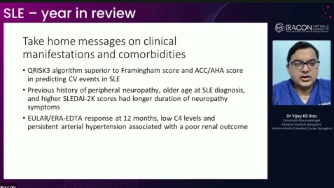 debaditya_roy's tweet image. 🔴 An excellent session summarizing the Year in Review on #SLE by Dr.Vijay KR Rao 🟢

#Check out the whole session on @2021Iracon @IndianRheum

👇Dont miss out on these imp take home messages