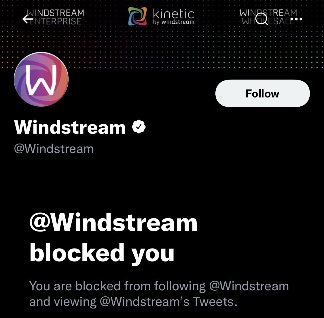 ttay8603's tweet photo. all of @windstream Twitter accounts blocked me for speaking the truth about how bad #windstream is and the #CustomerService that they provide. I guess they hate for the truth to be told! #poorcustomerservice #windstreamoutage https://t.co/1PeGiiPpeC