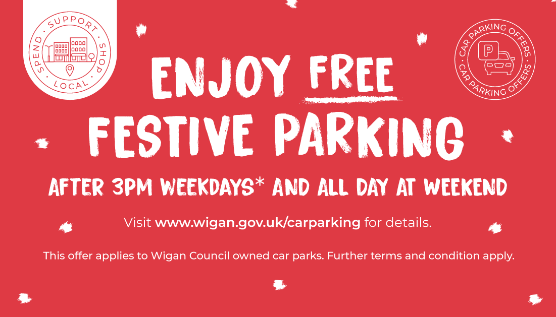 If you're planning to do some Christmas shopping this weekend remember it's free parking on most council car parks in Wigan and Leigh. It's also free after 3pm on weekdays #supportlocal