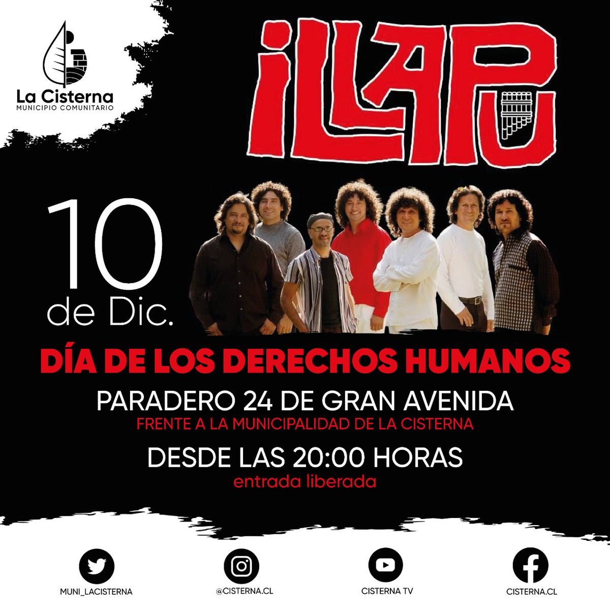 joelcisternino's tweet photo. ¡Es hoy, es hoy! En el día de los DDHH, contaremos con la visita de los míticos @illapu, además telonean Dos Pitos, duo de hiphop acústico emergente <3 Todos invitados! #lacisterna #illapu #ddhh #diaddhh #dospitos https://t.co/n275hfXLvH