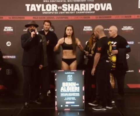 fighter_ie's tweet photo. Weigh-in done, fight on! #GoKT #Psalm18 ⁦@KatieTaylor⁩ #TaylorSharipova ⁦@DAZNBoxing⁩ ⁦@MatchroomBoxing⁩ ⁦@EddieHearn⁩ 🥊☘️🇮🇪🌍 https://t.co/nBAAQADHjl