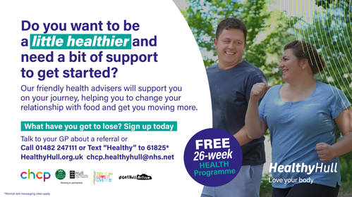 GetHullActive's tweet photo. Sign up for our free 26-week Healthy Hull program today.
For more information or to book a place:
Call 01482 247111
Text "Healthy" to 61825
https://t.co/O4FHWa8jdA
chcp.healthyhull@nhs.net https://t.co/qDOgfidKbj