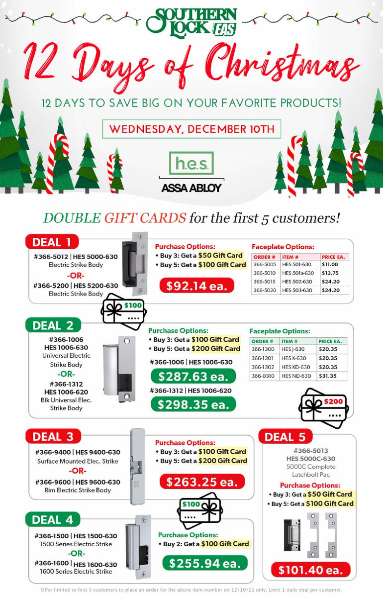 SouthernLock's tweet photo. On Day 3...we're seeing DOUBLE! HES gift cards, that is! Be one of the first 5 customers to get today's special! 

View full details and sign up for emails so you don't miss a deal! 🎄 https://t.co/JYpUosfRNr https://t.co/Yq9QrZOhjE