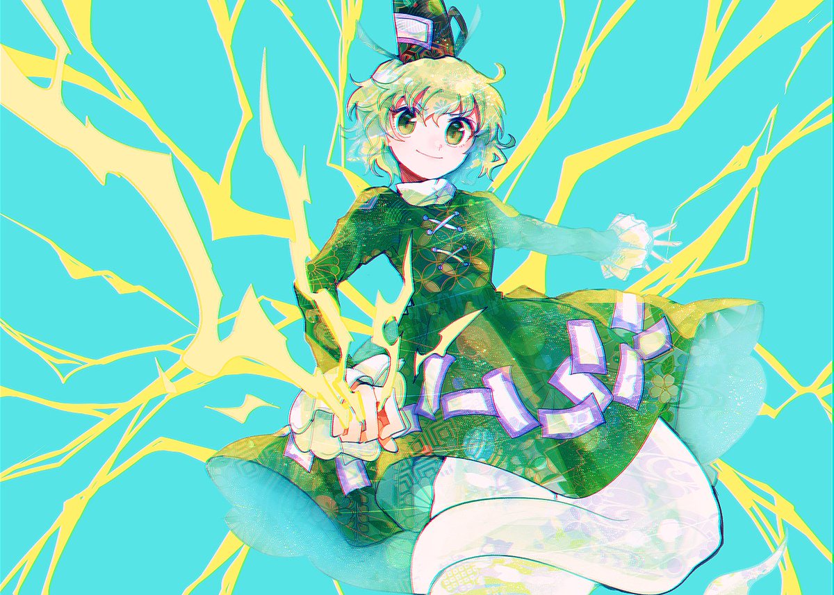 soga no tojiko 1girl ghost tail solo green hair tate eboshi dress hat  illustration images