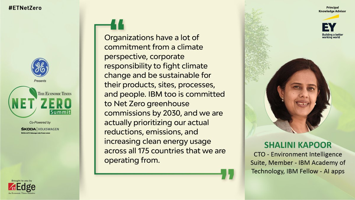 ET_Edge's tweet photo. #ETUnwired | #ETNetZero | Shalini Kapoor, CTO - Environment Intelligence Suite, Member - IBM Academy of Technology, @ibm_in Fellow - AI apps sharing insights on "Accelerating the journey to Decarbonization" at @GEIndia presents The Economic Times Net Zero Summit Co-Powered by https://t.co/IEkzgmUs36