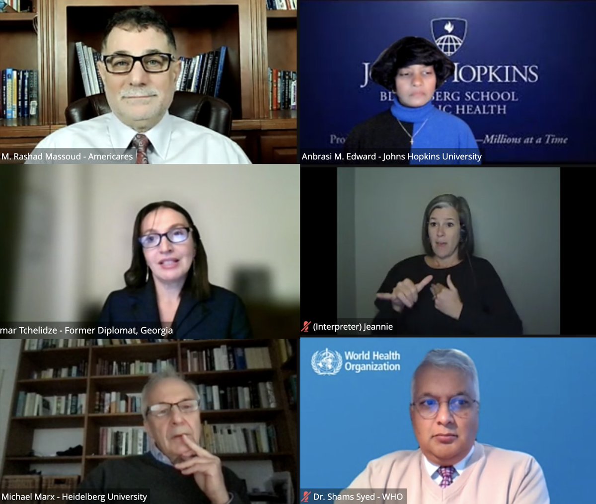 #HealthCare4All: Grateful to share time and learn with public health expert panel with <a href="/JohnsHopkinsIH/">International Health</a>'s Anbrasi M. Edward, <a href="/HeidelbergU/">Heidelberg University</a> 's Michael Marx, <a href="/Shams_Syed/">Shams Syed</a> and <a href="/TamarTchelidze1/">Tamar Tchelidze</a> with moderator <a href="/RashadMassoud/">M. Rashad Massoud, MD, MPH, FACP</a>. 

#Live4Americares for Universal Health Care #UHCDay.