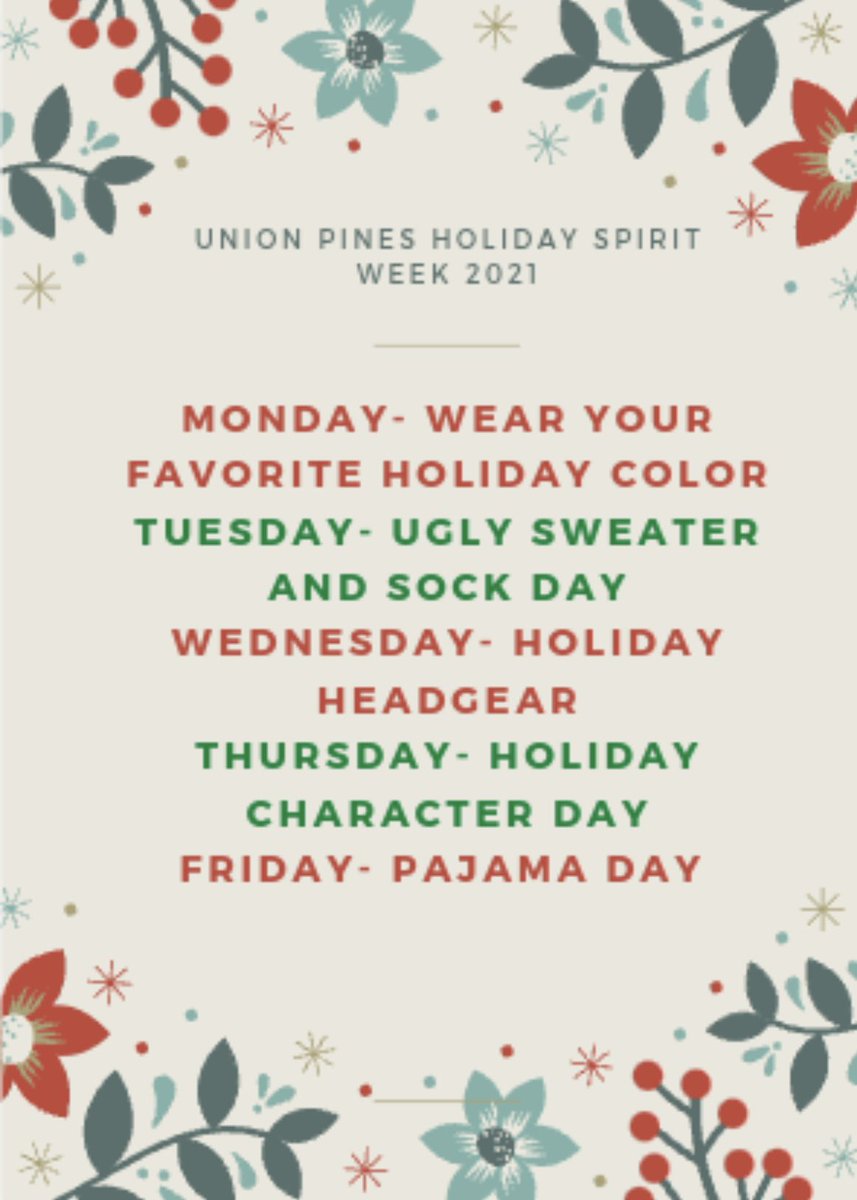 It’s that time of year 🎄 get your festive clothes out for holiday spirit week next week! Make sure to DM us photos of you and your friends each day so your amazing outfits can make it on the spirit club page 🎅🏻💚❤️🤶🏻