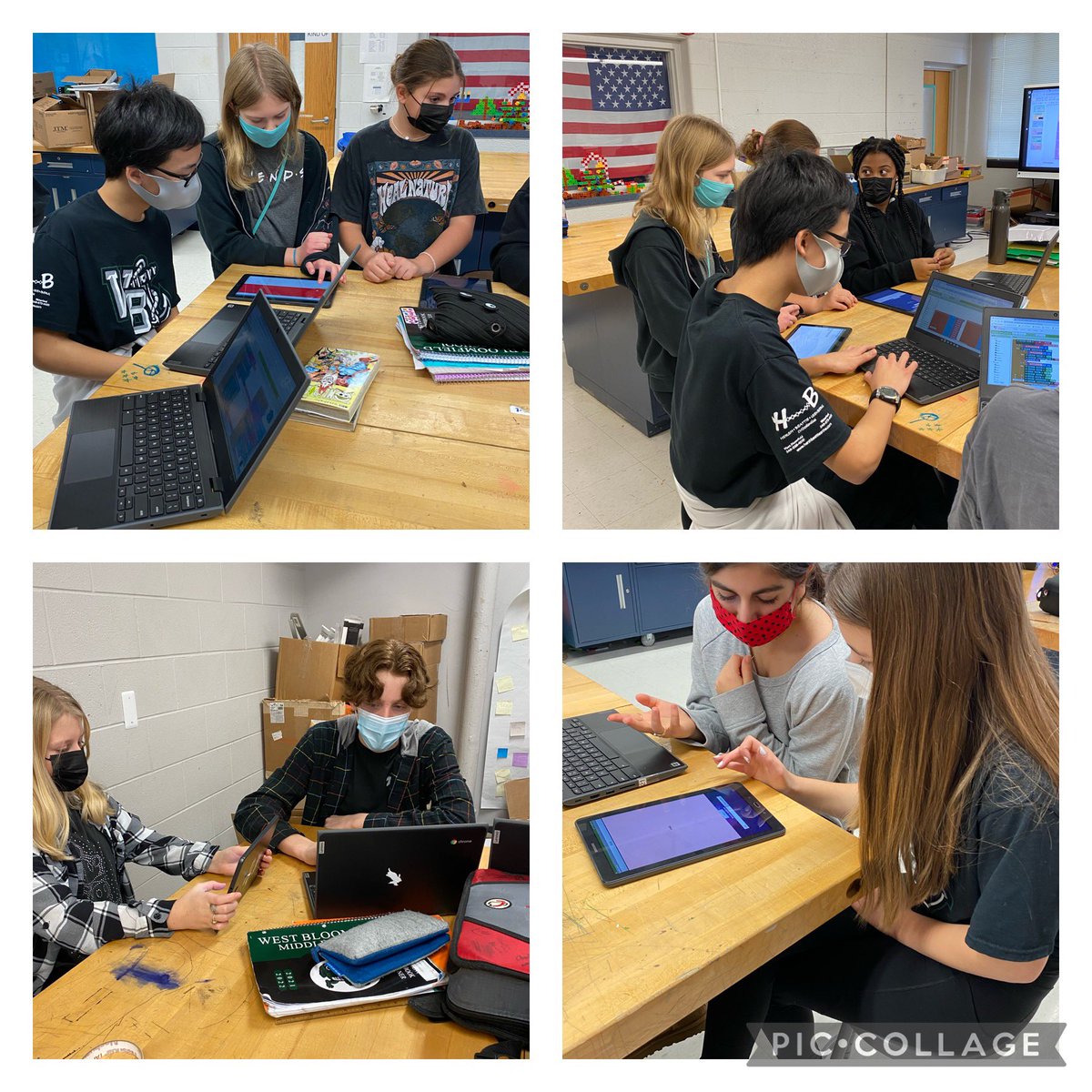 Our APP creators are sharing their educational game apps they made with our computer science students. Getting some great feedback! #peerreviews #wbmssteam <a href="/PLTWorg/">Project Lead The Way</a>