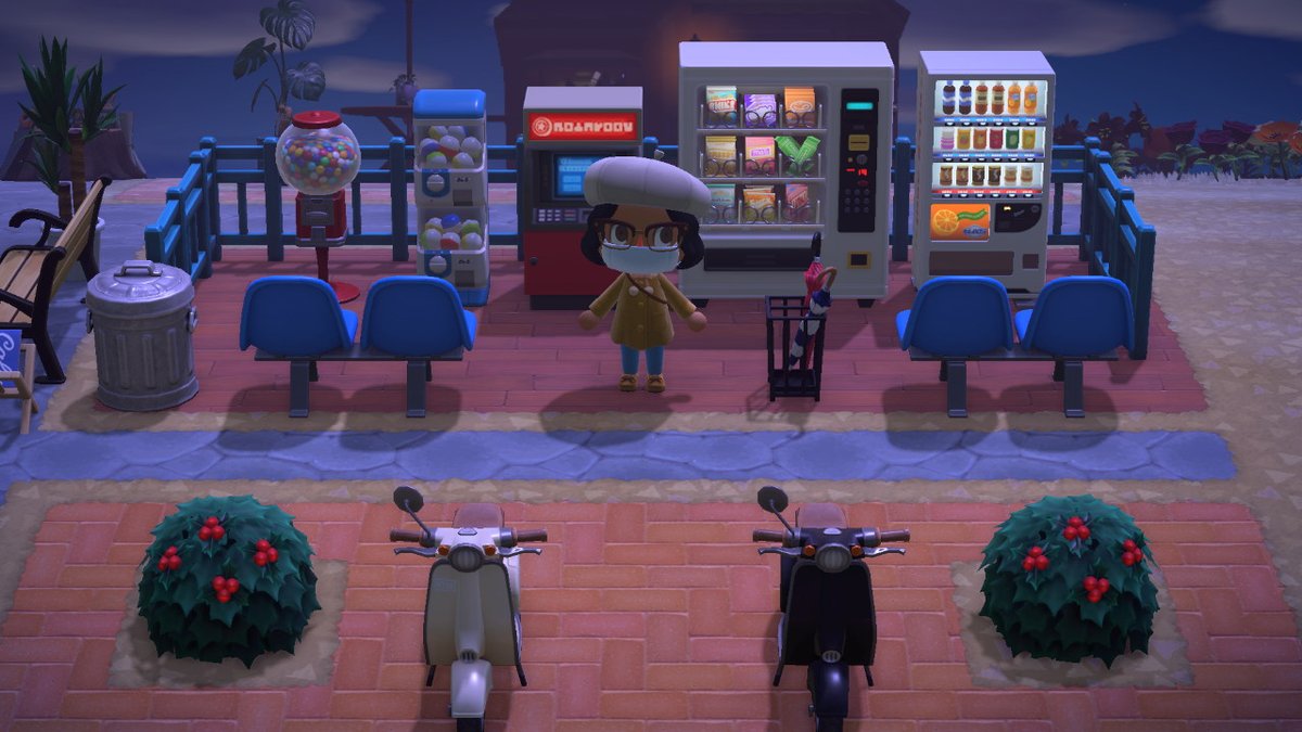 SometimesINovel's tweet photo. Bus Stop/ Waiting Area off the docks is almost done! Just need one more scooter! 

You can see me play live on #Twitch! Link is in my bio ✨❤️

#acnh #AnimalCrossingNewHorizons #animalcrossing #islanddesign #ACNHDesign #twitchstreamer https://t.co/KKpkbIvMyf