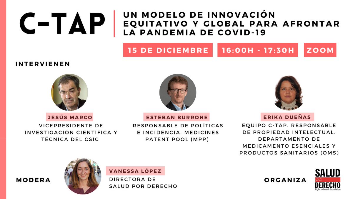 ¿Podrían los fármacos, #vacunas y diagnósticos llegar de forma equitativa a los países menos desarrollados?

✅ Sí.

España lo ha demostrado.

¿Cómo?

Vamos a hablar de ello con algunos de los responsables: <a href="/CSIC/">CSIC</a>, <a href="/MedsPatentPool/">MedicinesPatentPool</a> y <a href="/WHO/">World Health Organization (WHO)</a>.

¿Te apuntas? 👇
docs.google.com/forms/d/150sX0…