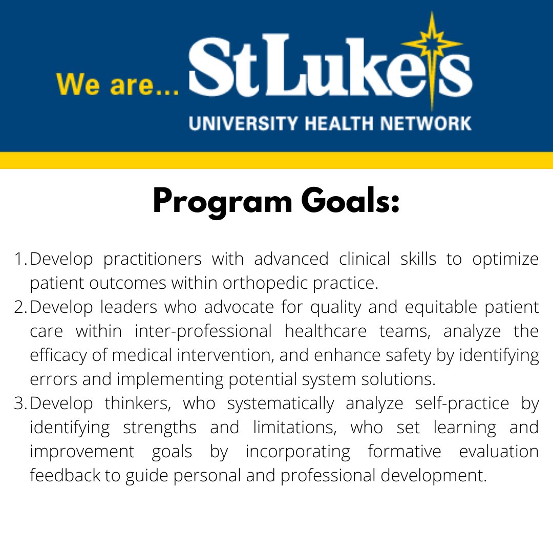 StLukes_AT_Res's tweet photo. Learn more about us‼️
The St. Luke’s Athletic Training Residency offers an outstanding opportunity for Athletic Trainers who are looking to advance their clinical skill within the orthopedic physician practice setting!! https://t.co/JH6ZCGk9rj