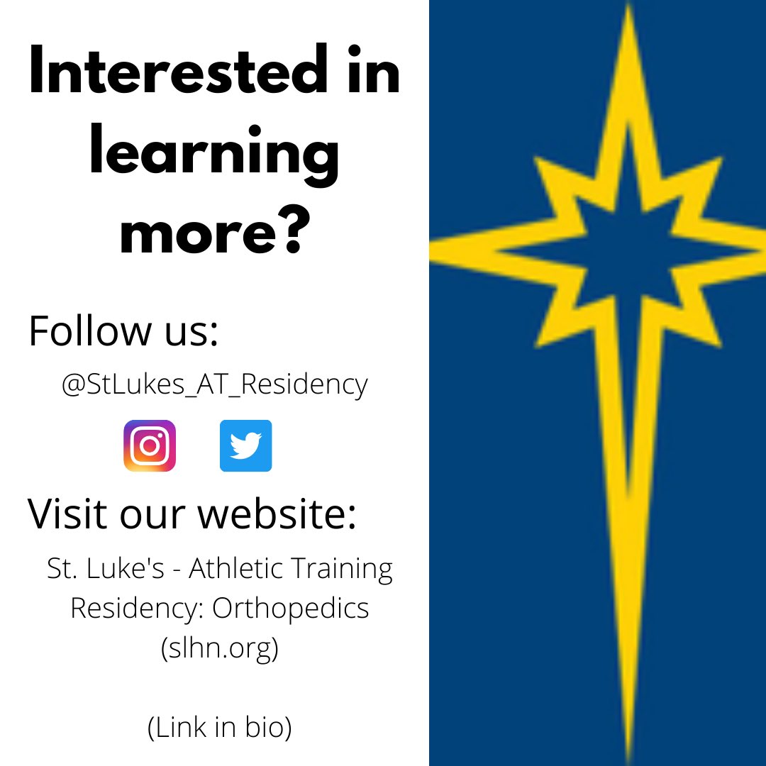 StLukes_AT_Res's tweet photo. Learn more about us‼️
The St. Luke’s Athletic Training Residency offers an outstanding opportunity for Athletic Trainers who are looking to advance their clinical skill within the orthopedic physician practice setting!! https://t.co/JH6ZCGk9rj