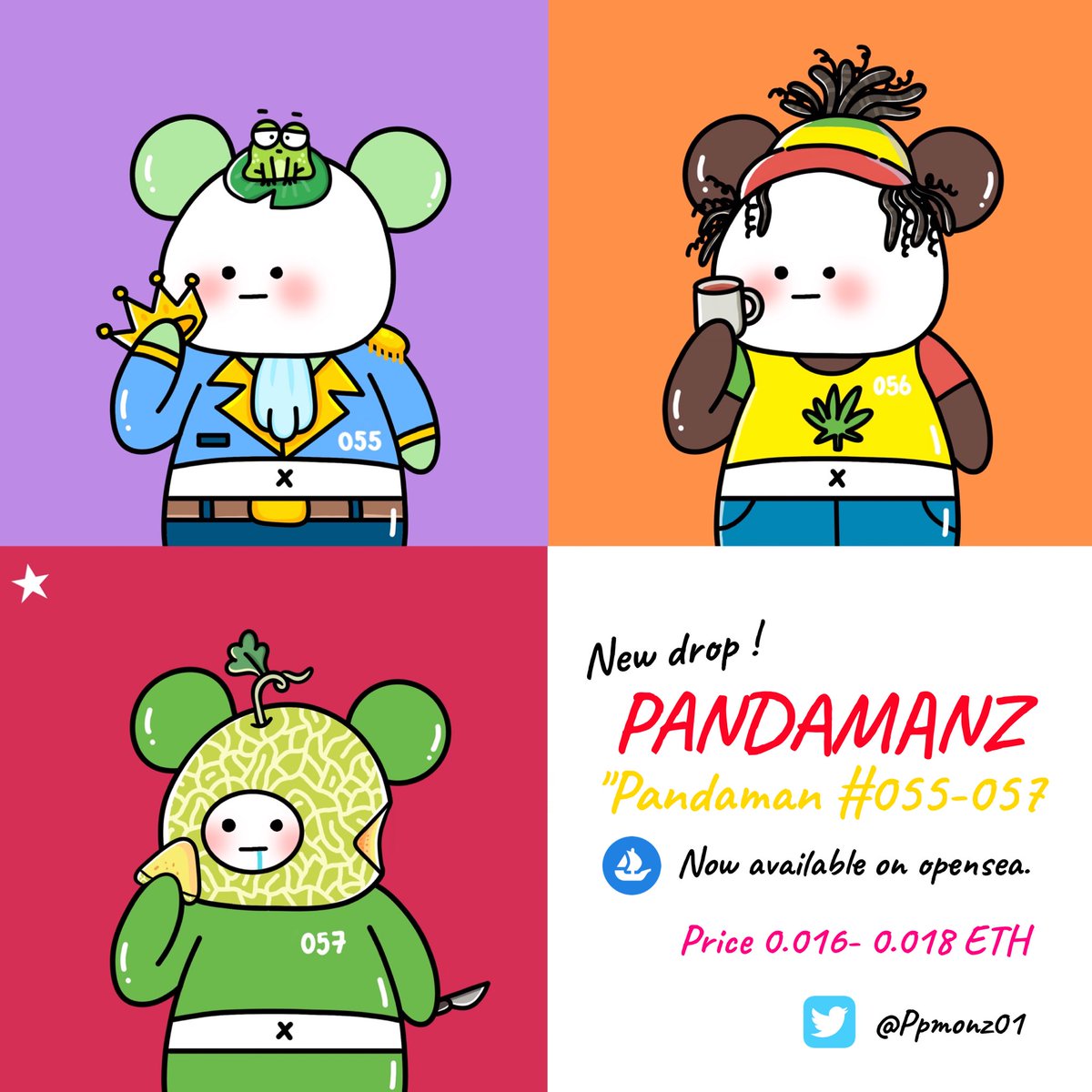 Ppmonz01's tweet photo. New drop🚨this week 'Pandaman 055-057' 🐼✨
Visit my collection> https://t.co/NAD75rFVhq
.
#NFTs #NFTCommunity #nftcollector #NFTartist #NFTTHAILAND #NFTdrop #OpenSeaNFT #ETH #NFTcollection #pandaNFT #nftjapan #NFTthai https://t.co/1jFPJifC6p