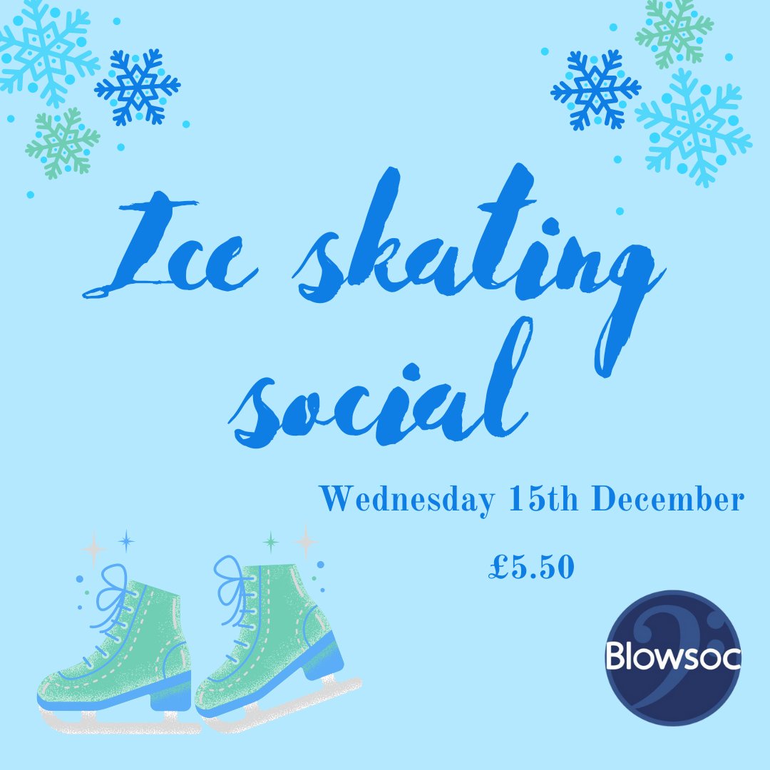 ❄️ Our last social of 2021 is Ice Skating! ⏰ Wednesday 15th December, 6.30 - 7.30pm (we will meet earlier on campus to get the tram together, time tbc) 📍 National Ice Centre, Nottingham 🎟 £5.50, follow the ticket link where you will need to make an account in order to book