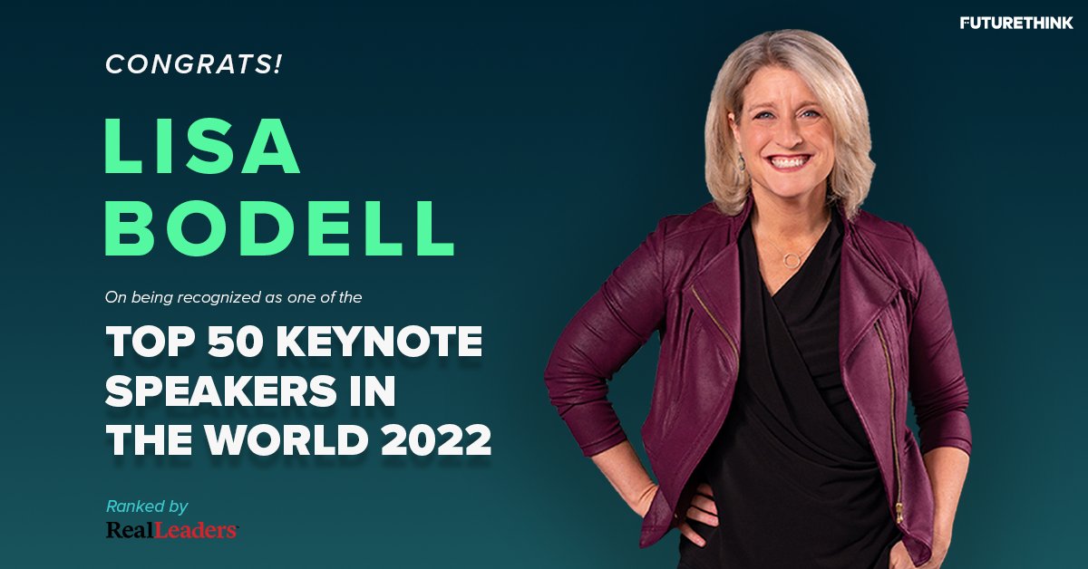 LisaBodell's tweet photo. I am so immensely humbled! Thank you @Real_Leaders for ranking me as one of the #Top50 #KeynoteSpeakers in the World in 2022. And congrats 🎊  to all the incredible speakers on this list: https://t.co/C4tl3BO8LA  
Let's revolutionize the way we work! 

@futurethinktank https://t.co/KrIhVg8hJ8