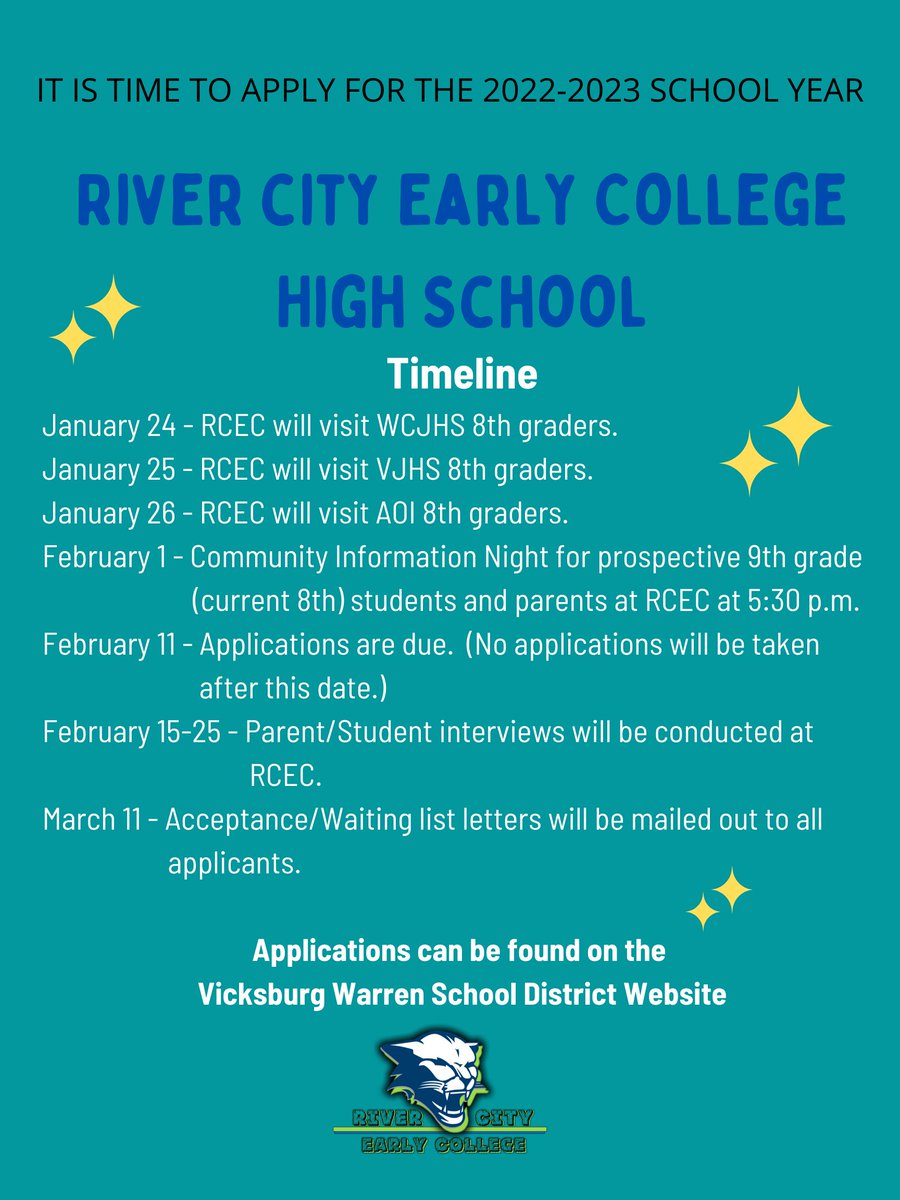 Attention 8th graders - RCEC applications for the 2022-23 school year are now open. Visit vwsd.org for more information and a link to the application. Deadline to apply is Friday, February 11, 2022.