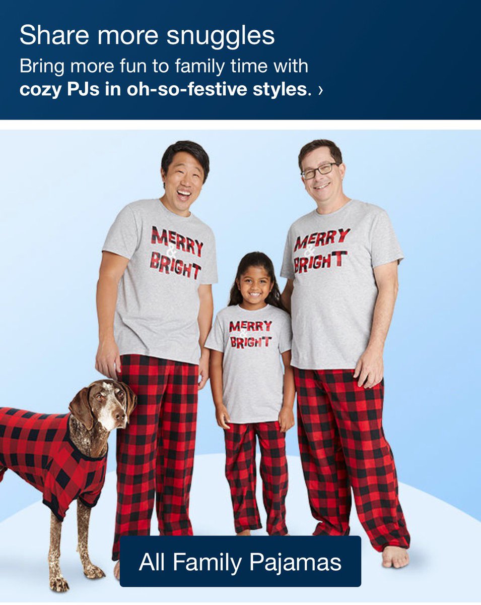 raymondjlee's tweet photo. Friend found this digital ad online! Guess we might have to add a dog to the family. @target #GayDads #HolidayPJs https://t.co/0g4mE682I9