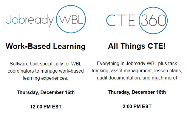 Join us on December 16th for a Jobready WBL &amp; CTE-360 Demonstration - mailchi.mp/e3ee55920dfd/j…