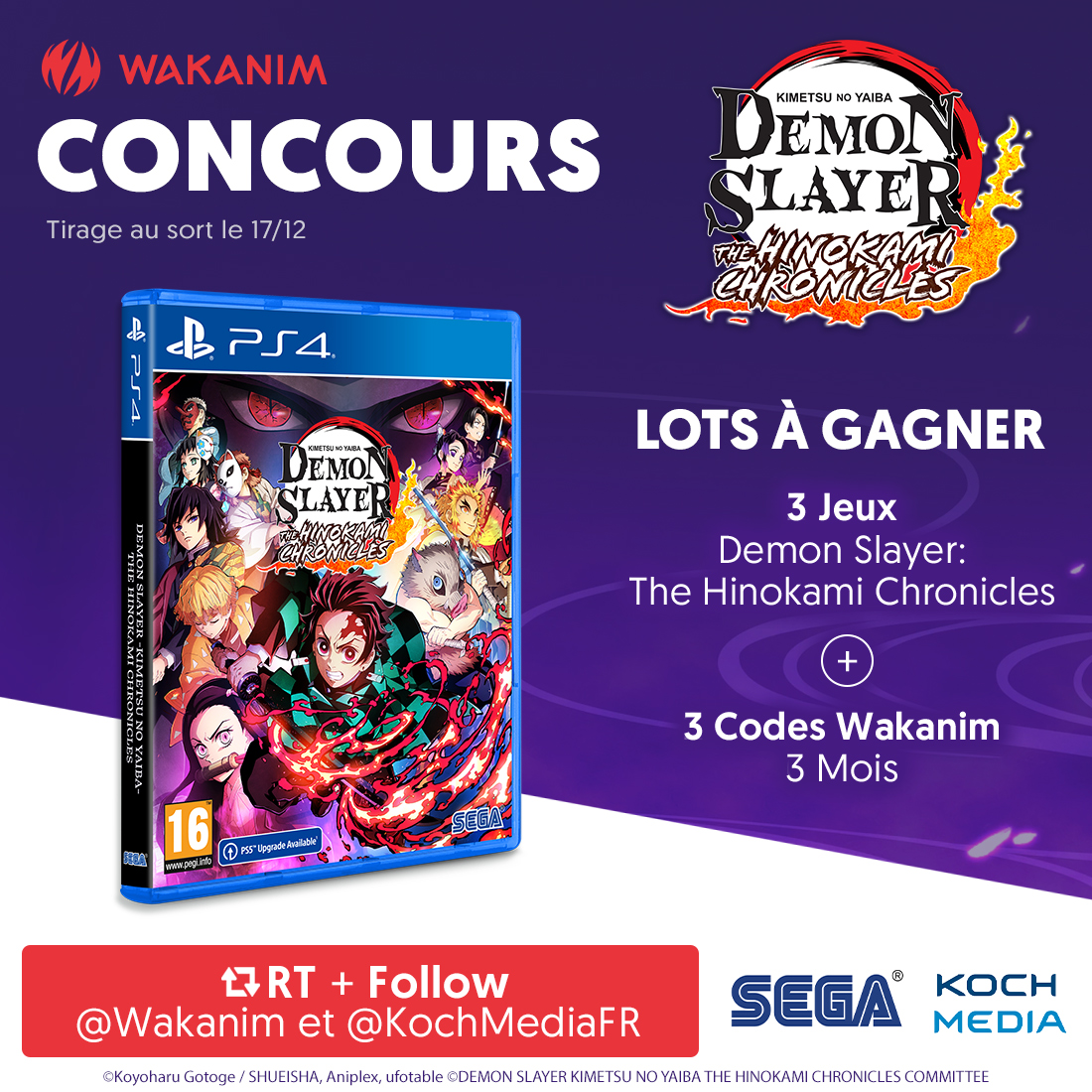 🤶🎁 CONCOURS JEU VIDEO DEMON SLAYER 🎁🎅

C'est Noël avant l'heure ! Remportez votre jeu Demon Slayer - The Hinokami Chronicles sur PS4 avec @KochMediaFR !

Pour participer : 
- RT + Follow <a href="/Wakanim/">Wakanim</a> + @KochMediaFR 

Tirage au sort le 17/12 !
