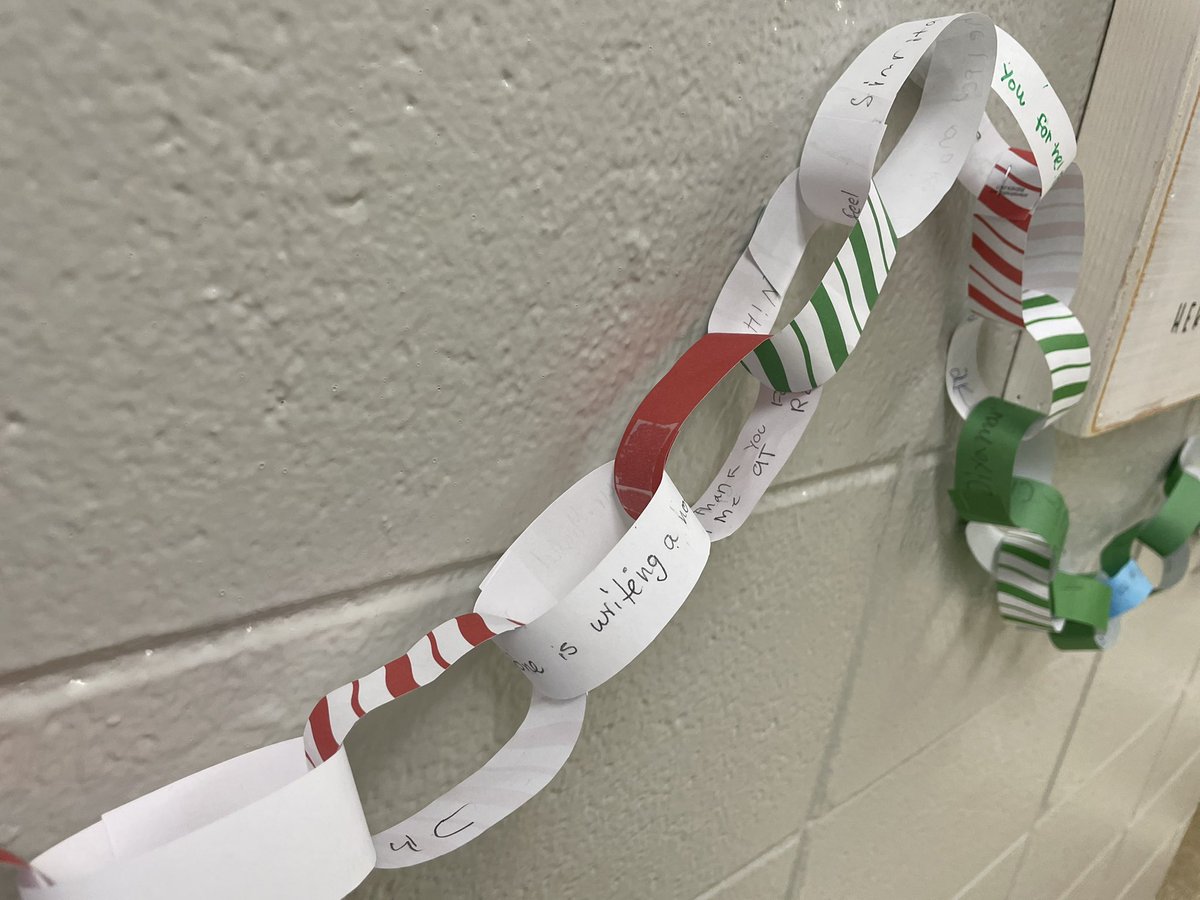 Our garland of gratitude is growing!  For every 100 links added to the chain, the grade level earns another snowman. One week in, we have over 2000 acts of kindness!