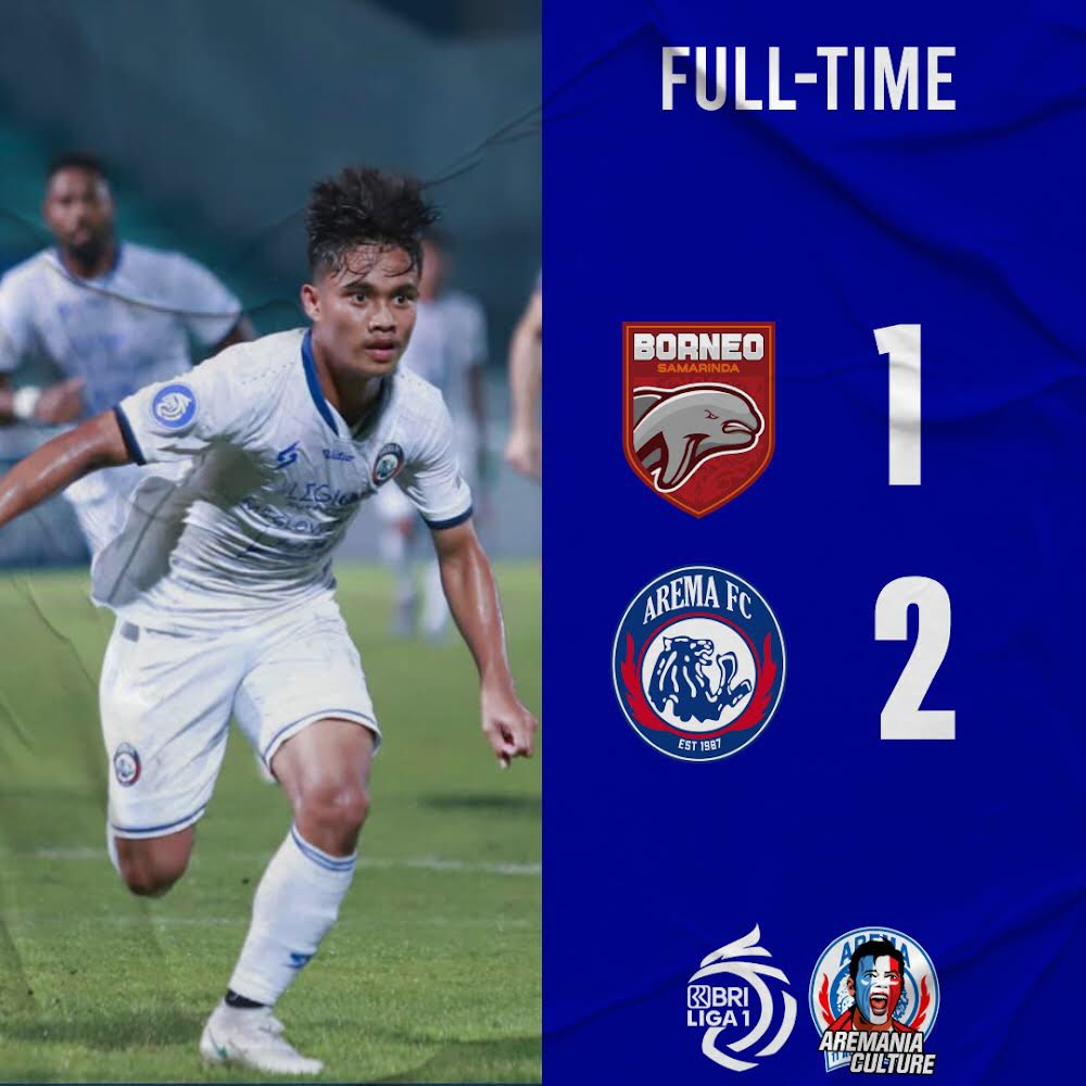 AremaniaCulture's tweet photo. Full Time 
Borneo 1-2 AREMA FC
Terima Kasih Fortes 🙏🏻
#AremaDay https://t.co/wSP9pOavDE