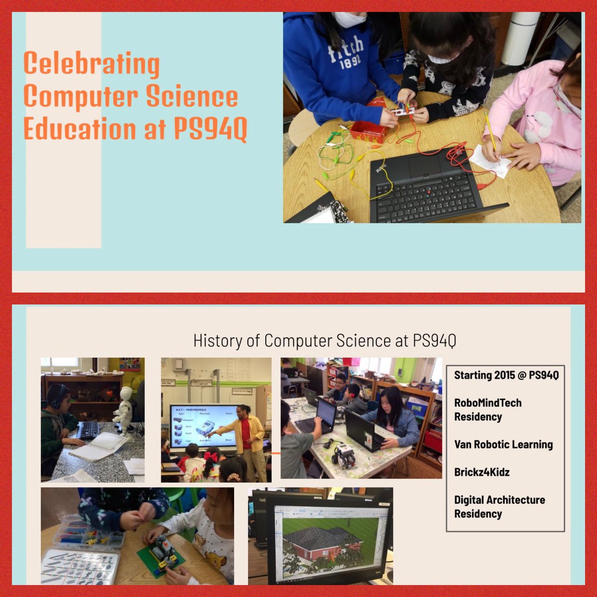 PS94DavidPorter's tweet image. As we conclude #csedweek2021,take a 👀 at these slideshow snapshots  highlighting the history of CS at #PS94Q..our growth,accomplishments & integrating CS into content areas since2️⃣0️⃣1️⃣5️⃣ Proud of our team!#CSEverywhere @94QDavidDPorter @MrsQuartarone @CSforAllNYC @QueensNorthBCO