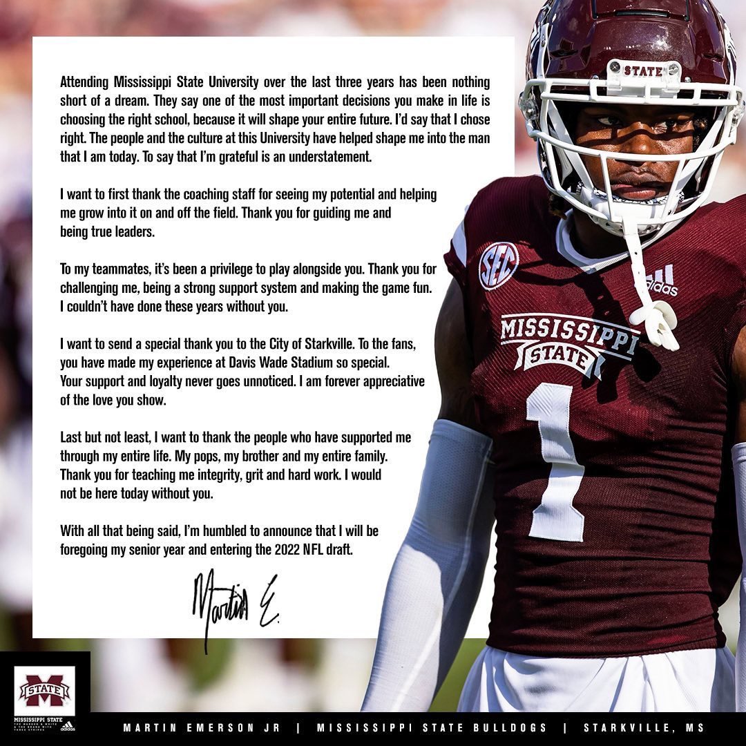 Mississippi State CB Martin Emerson declares for NFL Draft r/CFB