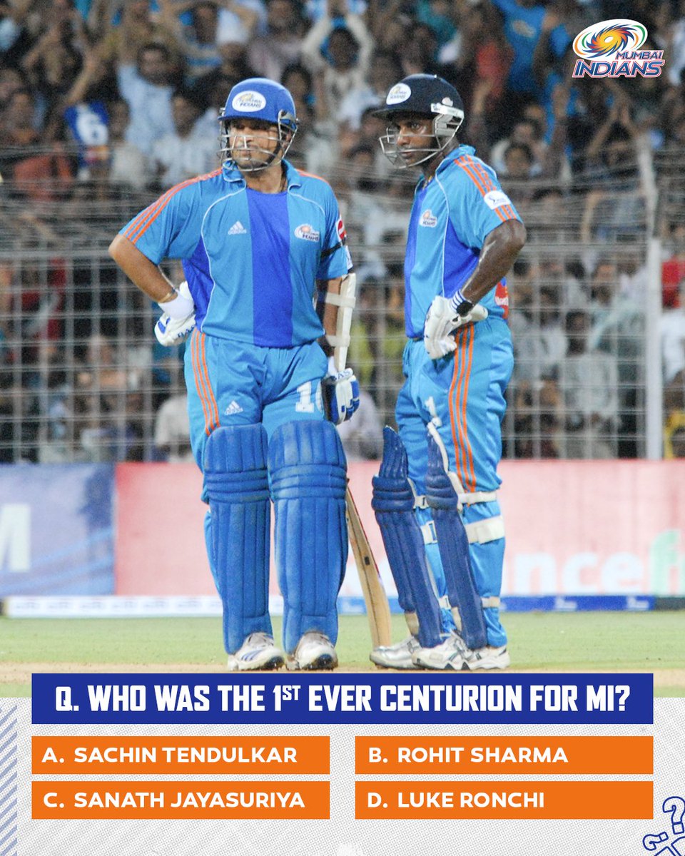 The first to the 3️⃣-figure mark in the Blue &amp; Gold! 💯💙

Paltan, can you tell us who was our first centurion? 🤔

#OneFamily #MumbaiIndians #MITrivia <a href="/sachin_rt/">Sachin Tendulkar</a> <a href="/Sanath07/">Sanath Jayasuriya</a>